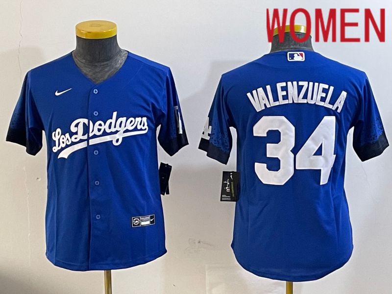 Women Los Angeles Dodgers #34 Valenzuela 2024 blue jersey 2024112005